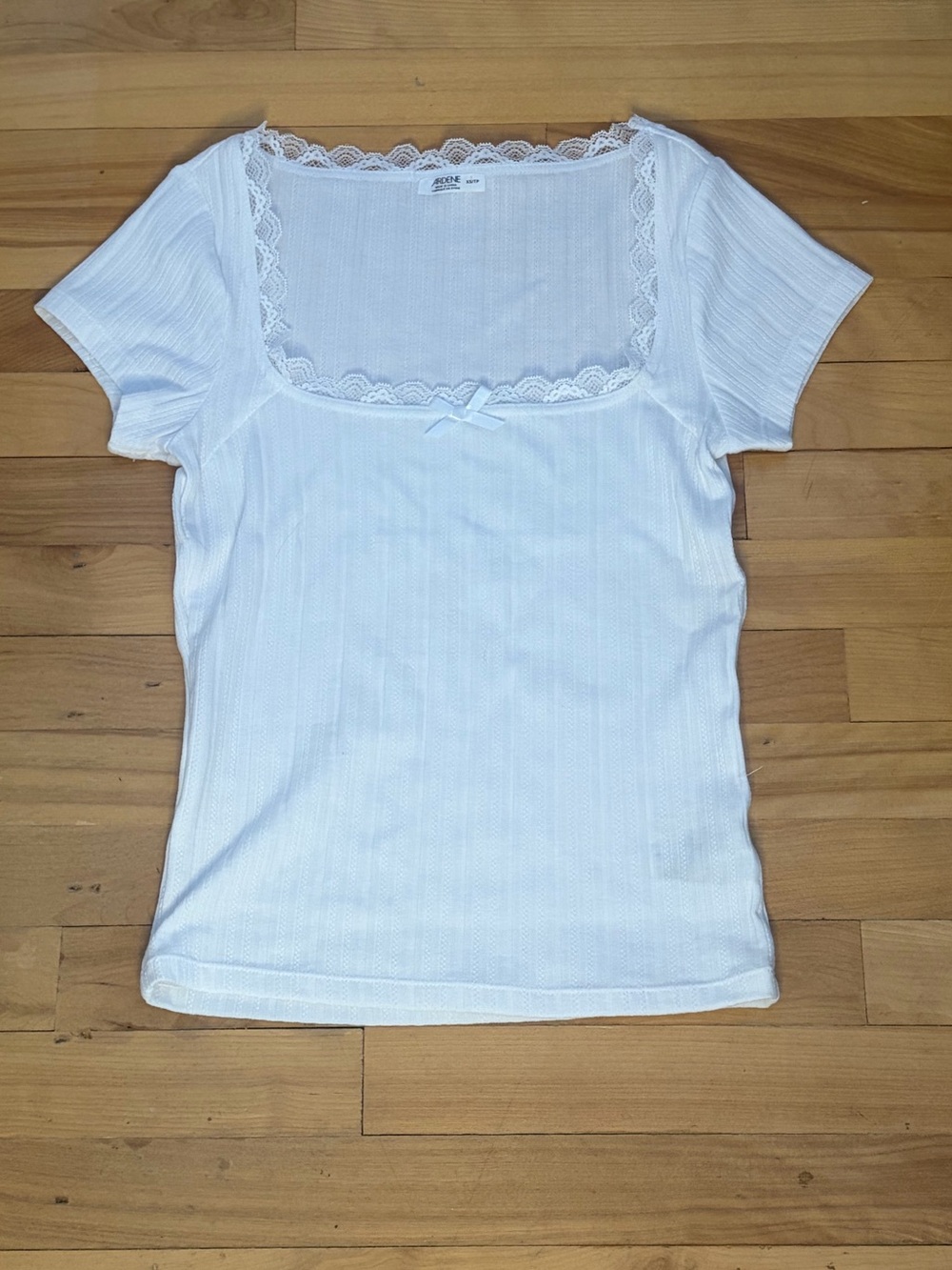 Ardene White Lace-Trim Square Neck Tee